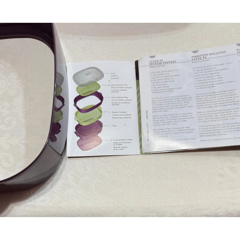 Tupperware Oval Microwave Cooker‎ OS Purple Green Steamer Set with Recipes - Picture 3 of 7